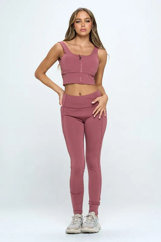 TEEK - Zip Up Crop Sports Tank Top Set