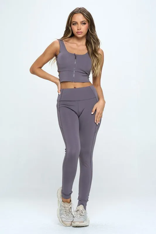 TEEK - Zip Up Crop Sports Tank Top Set