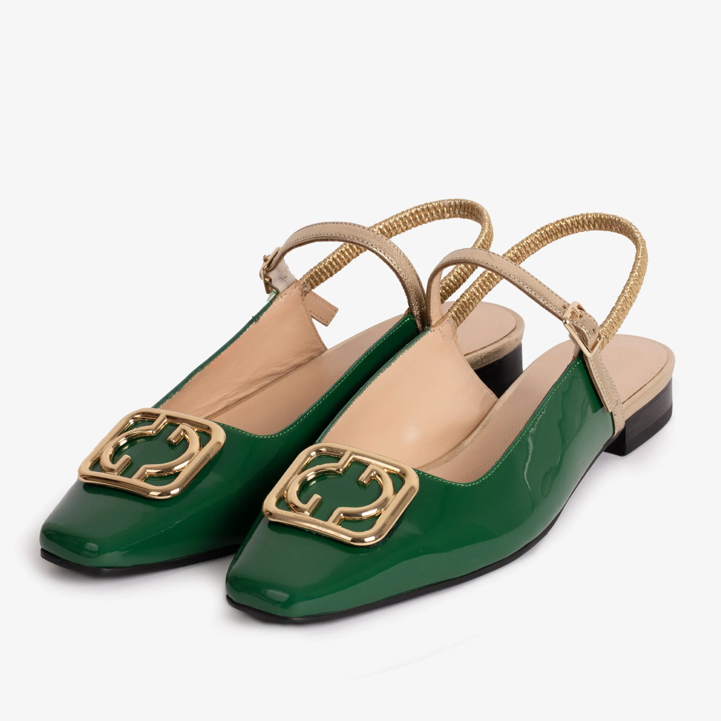 The Rosalinda Green Patent Leather Women Flat Slingback Shoe