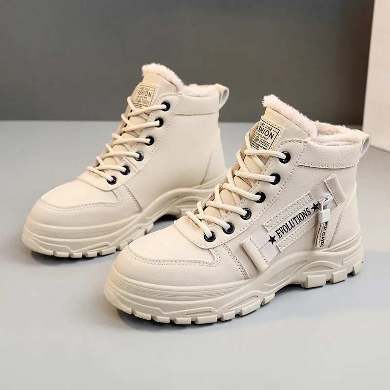 Uniwim Christmas Gifts Fleece Lace-up Boots Winter Warm Short Plush High-top Shoes