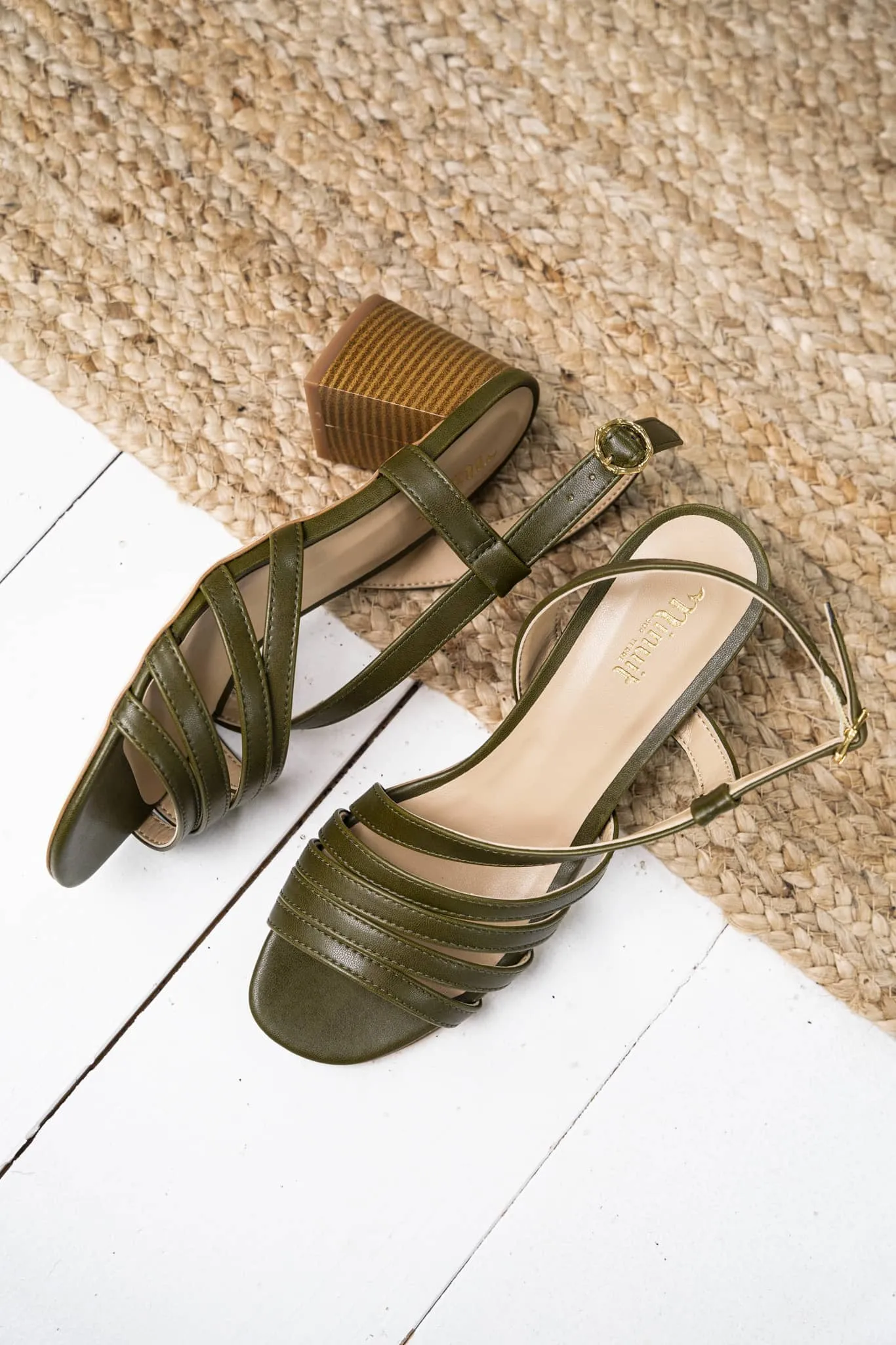 Valensole Block Heeled Vegan Leather Slingback Sandals | Khaki