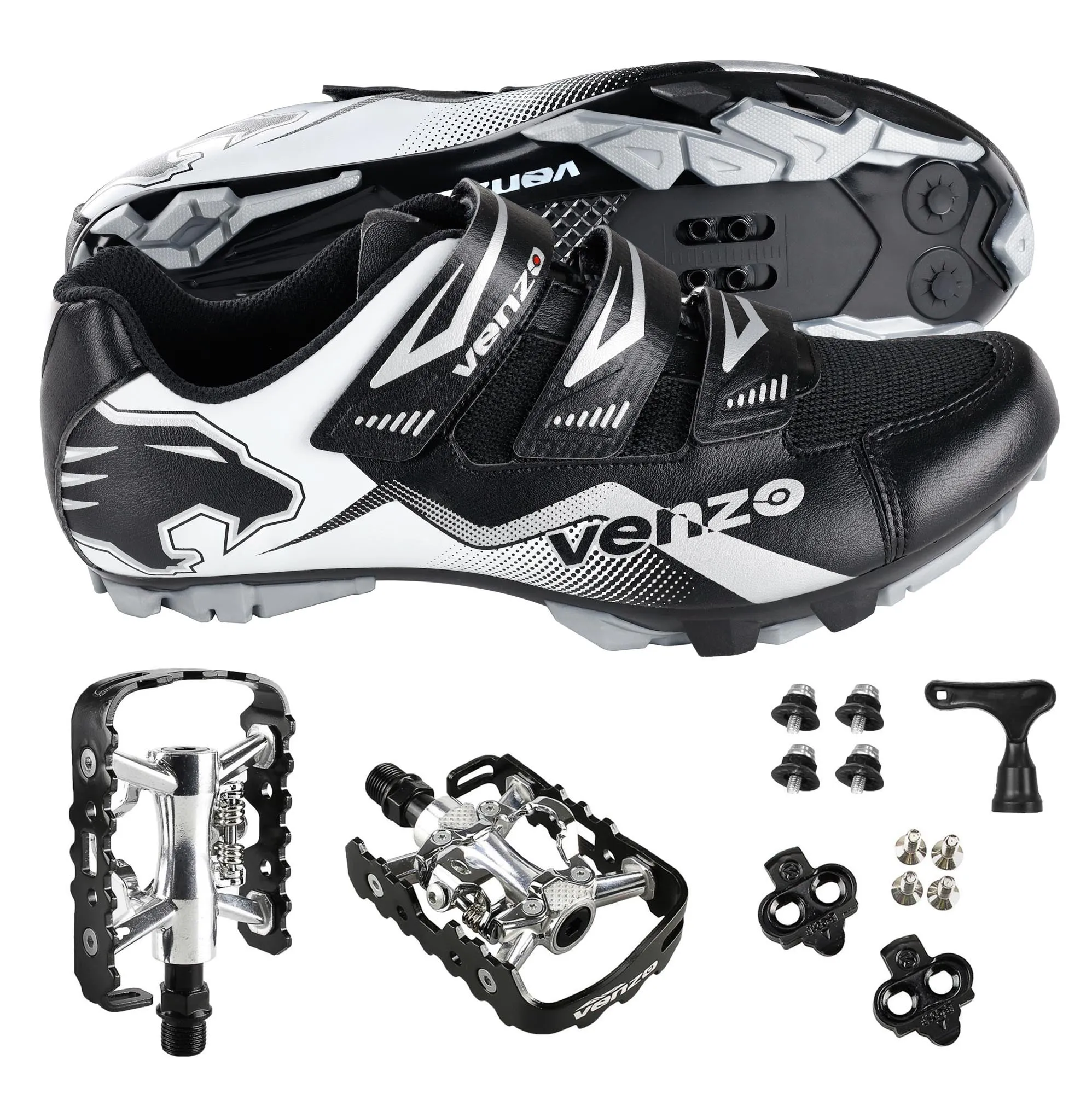 Venzo Men's Mountain Bike Bicycle Cycling Shoes with Multi-Function Clip-less Pedal & Cleat - Compatible with Shimano SPD & Crankbrother Systems - 14.5 US Men