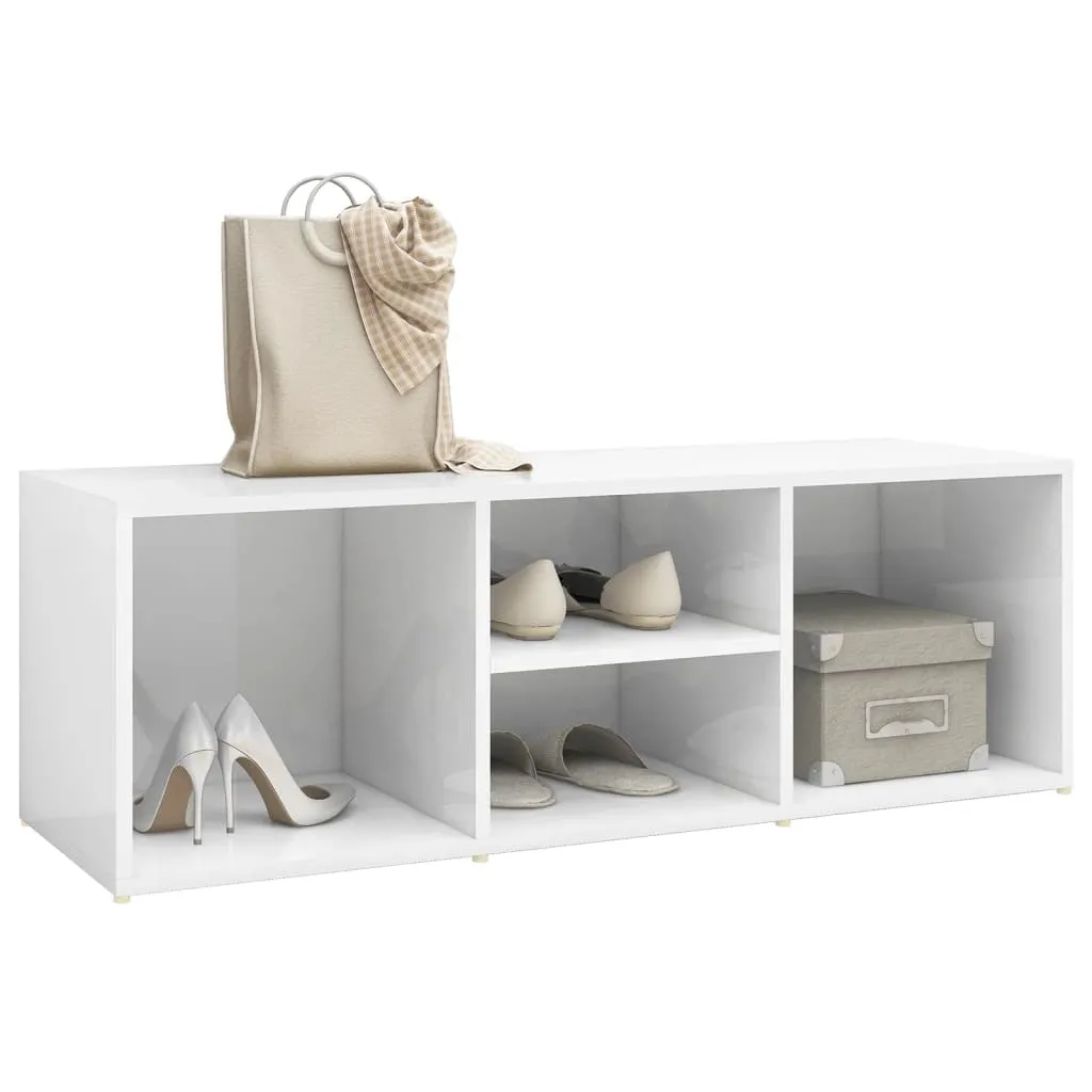 vidaXL Shoe Storage Bench High Gloss White 105x35x35 cm Engineered Wood