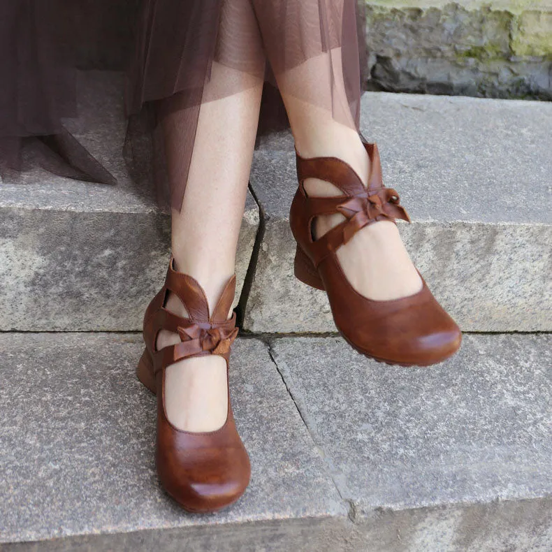 Women's Leather Retro Elegant Chunky Shoes| Gift Shoes