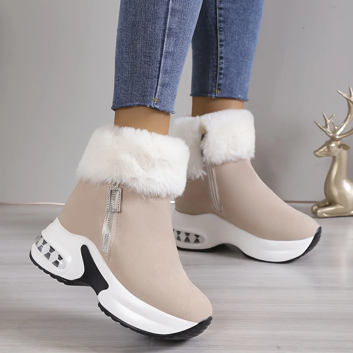 Women's Platform Wedges Ankle Boots, Casual Push Lined Side Zipper Short Boots, Warm & Comfortable Winter Shoes