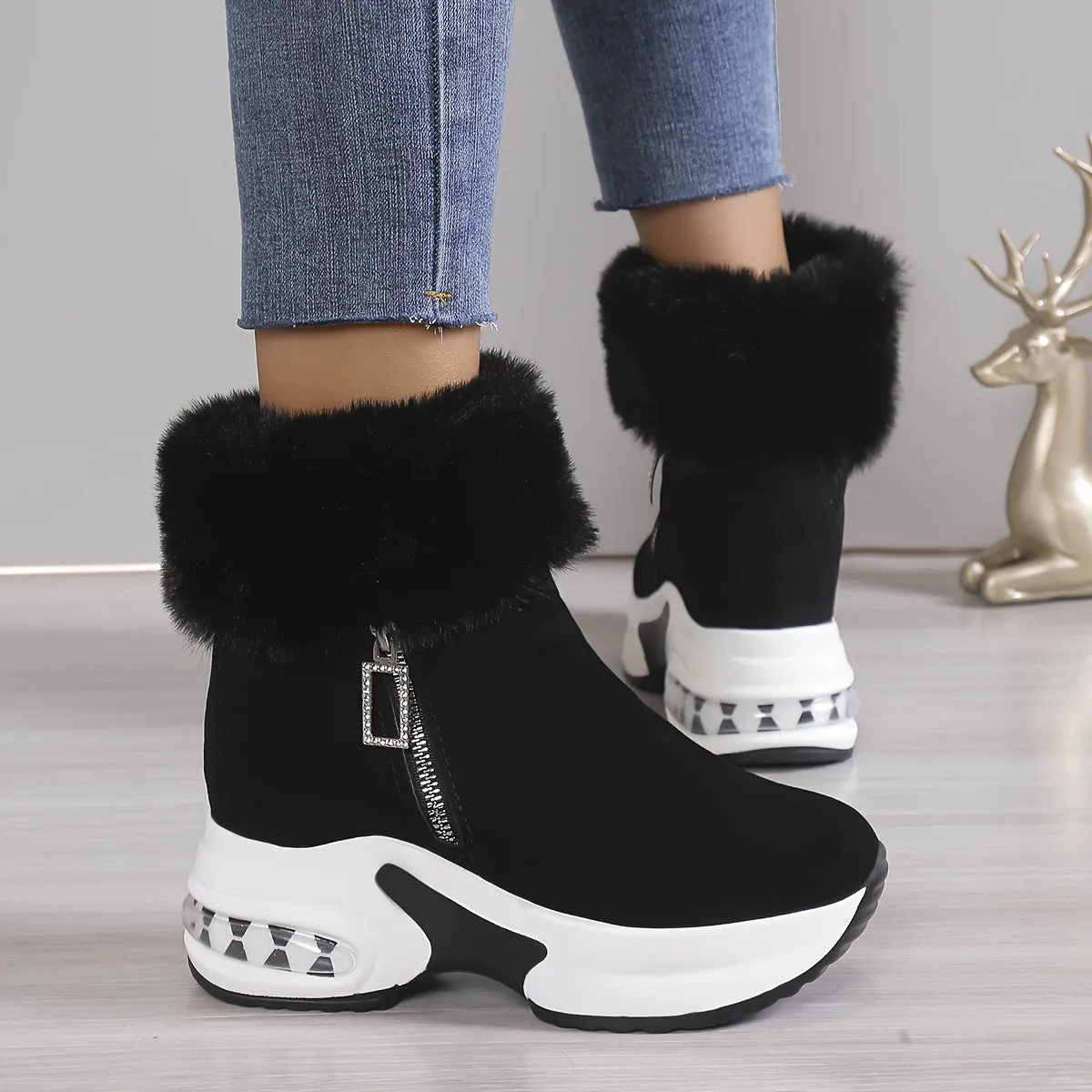 Women's Platform Wedges Ankle Boots, Casual Push Lined Side Zipper Short Boots, Warm & Comfortable Winter Shoes