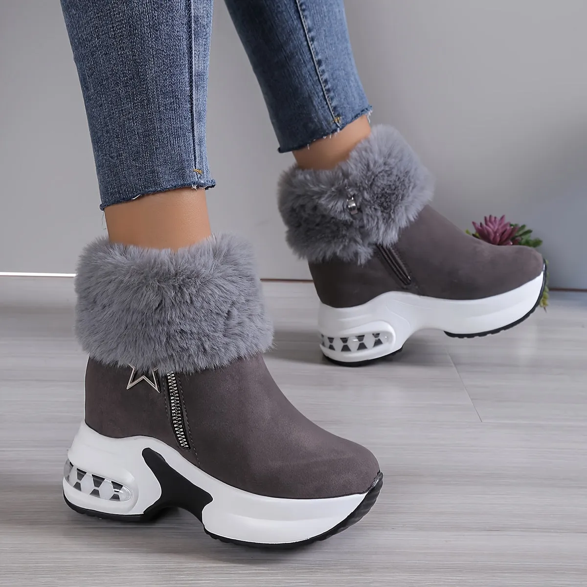 Women's Platform Wedges Ankle Boots, Casual Push Lined Side Zipper Short Boots, Warm & Comfortable Winter Shoes