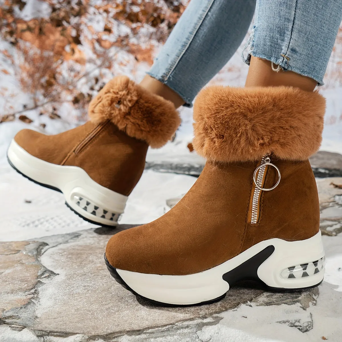 Women's Platform Wedges Ankle Boots, Casual Push Lined Side Zipper Short Boots, Warm & Comfortable Winter Shoes