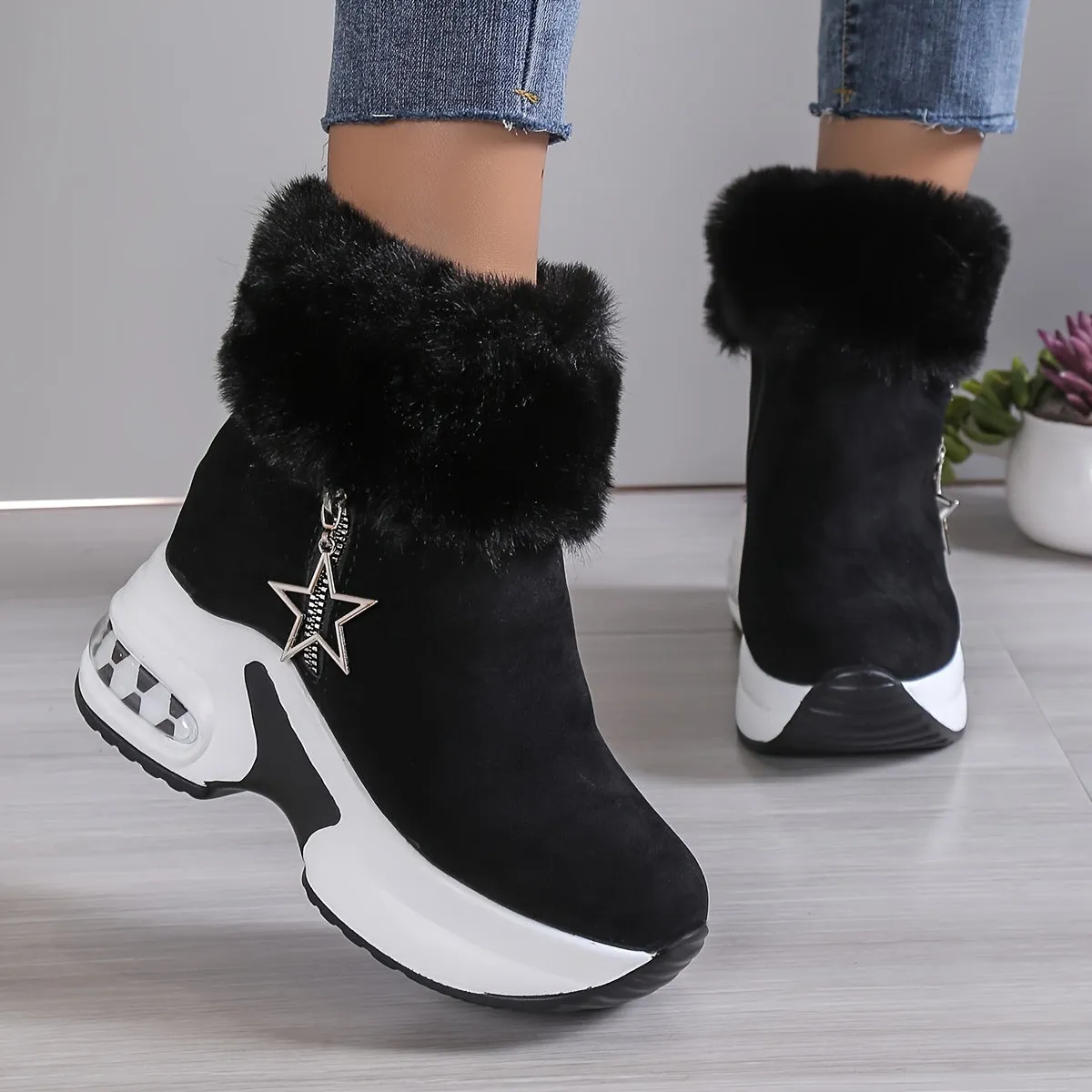 Women's Platform Wedges Ankle Boots, Casual Push Lined Side Zipper Short Boots, Warm & Comfortable Winter Shoes