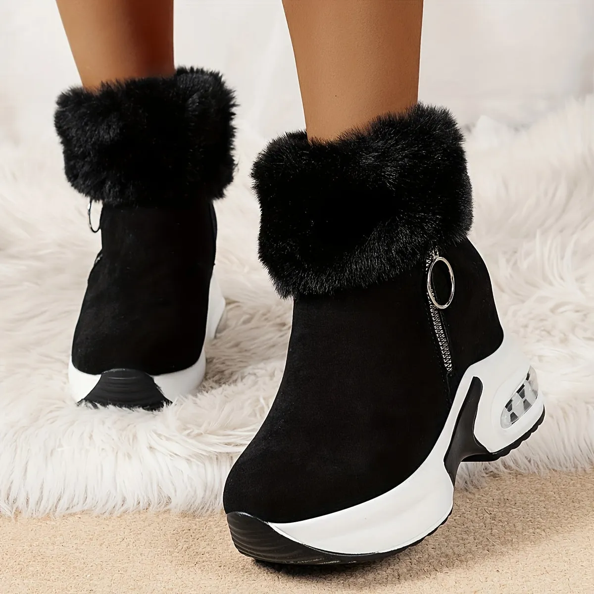 Women's Platform Wedges Ankle Boots, Casual Push Lined Side Zipper Short Boots, Warm & Comfortable Winter Shoes