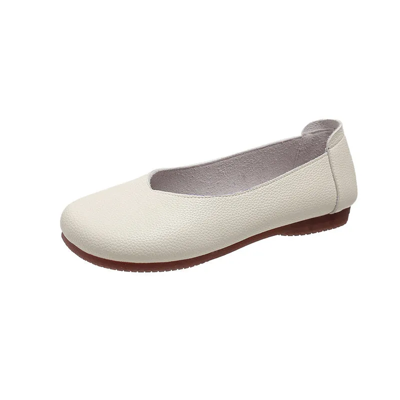 Women's Round Toe Flat White Comfortable Slip On Walking Casual Non Slip Loafers