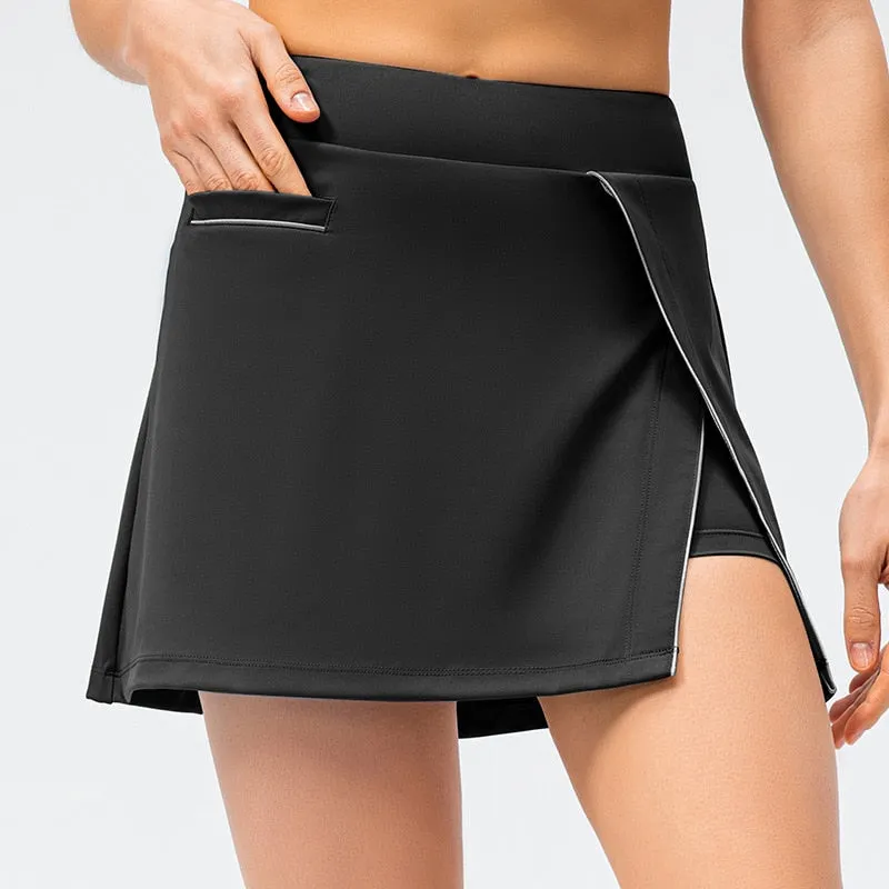 Women's Skirts Solid Tennis Golf Netball Skort Fitness Shorts Athletic Running Gym Sport Skorts Pocket Mini Skirts