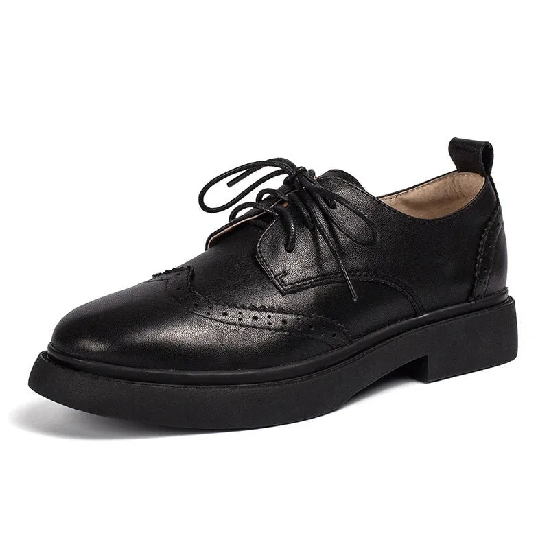 Womens Wingtip Shoes Handmade Leather Brogues Oxfords & Tie Flats Elegant Black/White